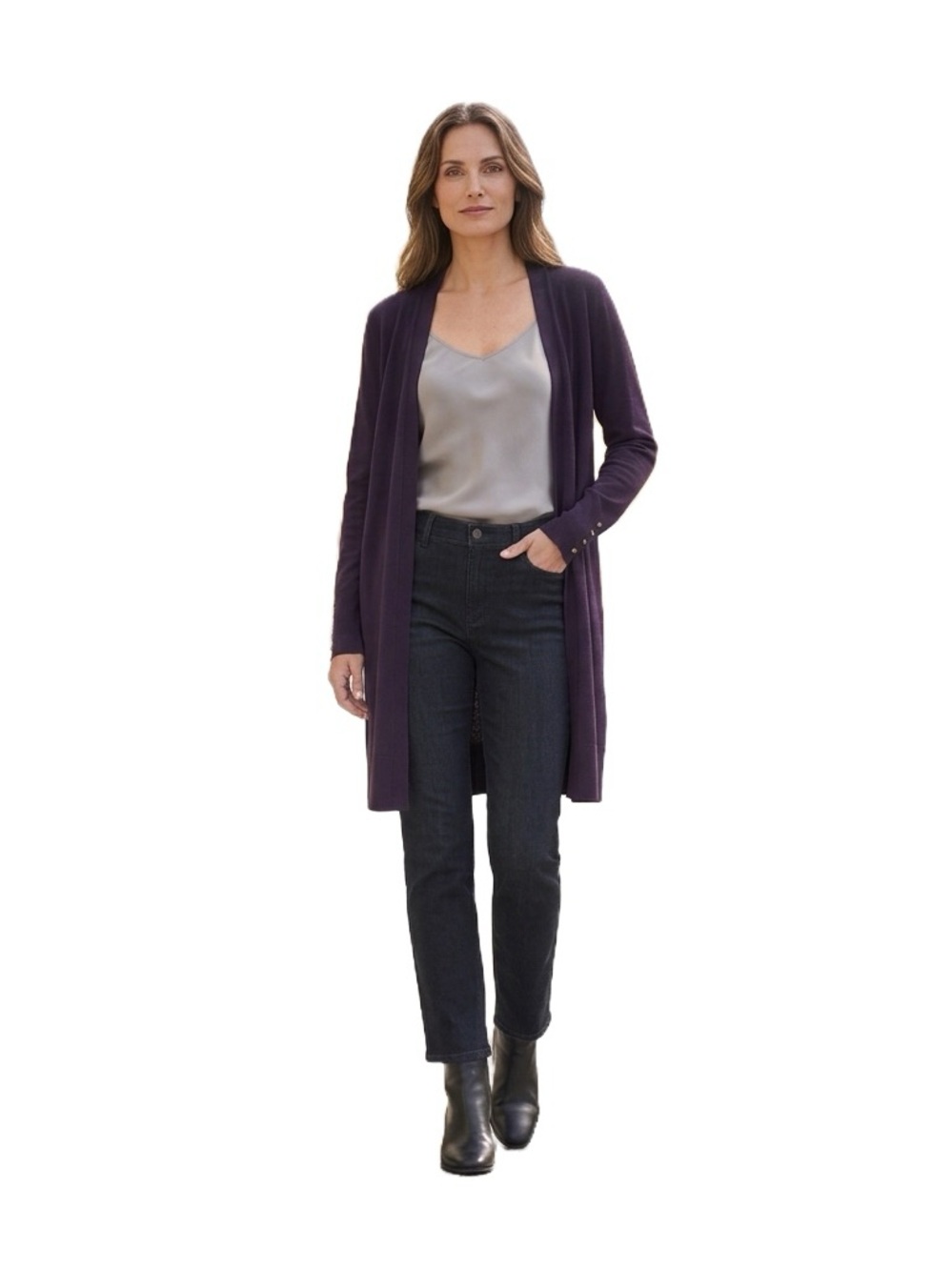 Chico's Purple Button Cuffs Knit Cardigan Duster